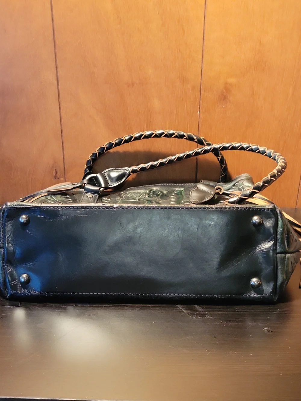 Patricia Nash Teal & Emerald Embossed Leather Tote with Braided Straps